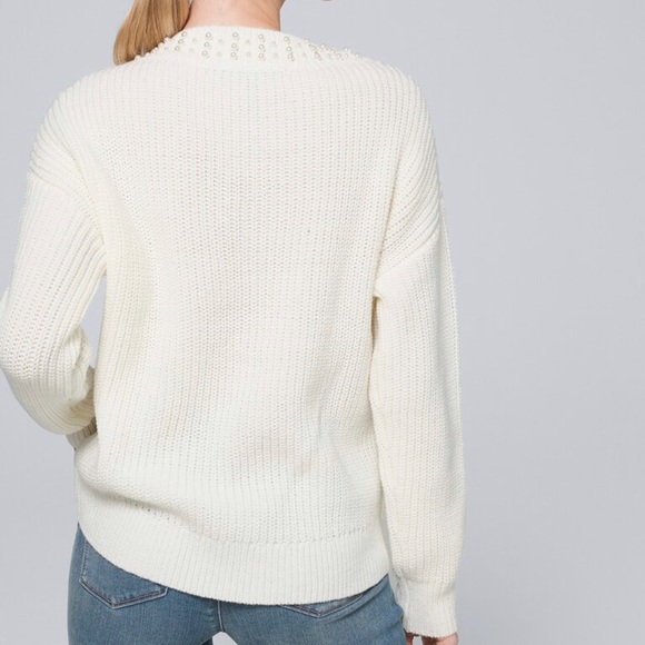 NWT WHBM vnk high low pearl pull over sweater, XXSP, ecru - Picture 3 of 14